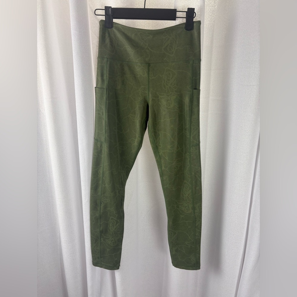 Zyia Active Olive Maze Light N Tight High Rise 7/8 Legging With Pockets SZ 4 619